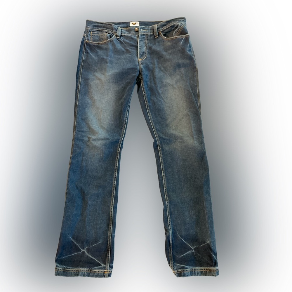 rare Antik denim jeans with pocket leather work.  size 36/34 inseam